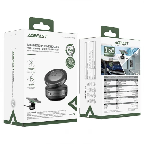 Автотримач Acefast E29 electric Suction cup magnetic wireless charging  на плоску поверхню