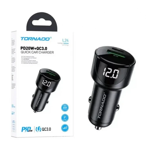 АЗП Tornado L24 USB + USB-C PD/QC 20W з дисплеем