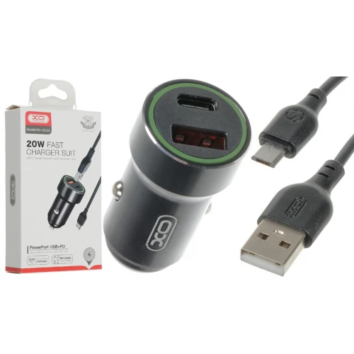 АЗП XO CC32 USB to Micro USB + USB-C PD/QC 20W 3A