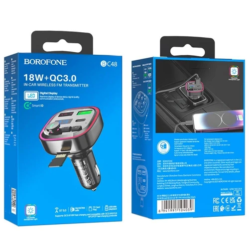 FM-модулятор Borofone BC48 2USB QC3.0 з дисплеем