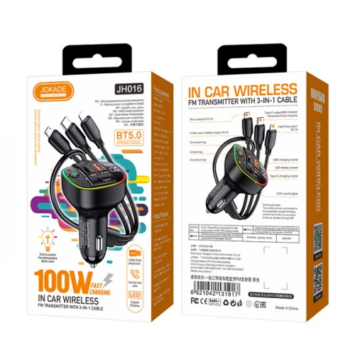 FM-модулятор Jokade JH016 2USB + USB-C PD Wireless FM 100W