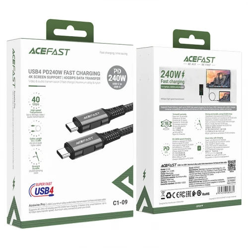 Кабель Acefast C1-09 PD 240W Type-C to Type-C 1m