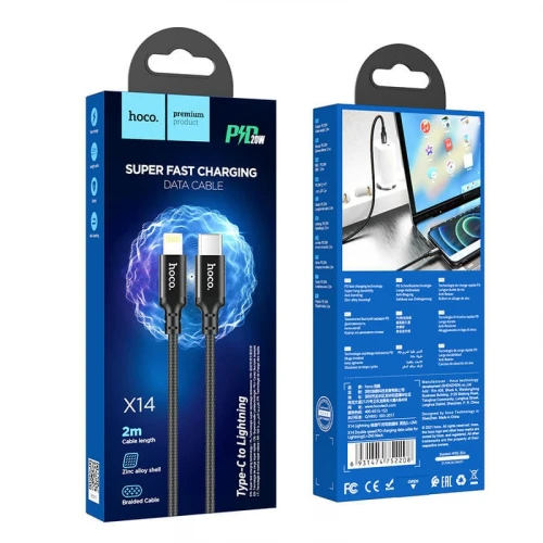 Кабель Hoco X14 PD 20W Type-C to Lightning 2m
