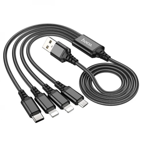 Кабель Hoco X76 Super 4in1 USB to Micro+Lightning+Type-C+Lightning 1m