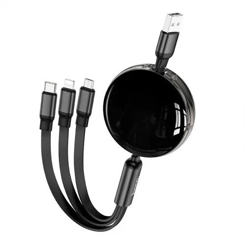 Кабель Hoco X78 Easy Pull Storage 3in1 USB to Micro+Lightning+Type-C 1m