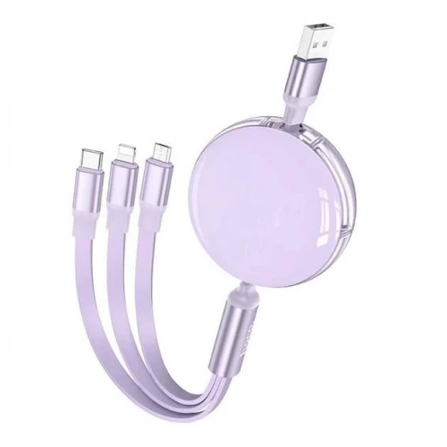Кабель Hoco X78 Easy Pull Storage 3in1 USB to Micro+Lightning+Type-C 1m