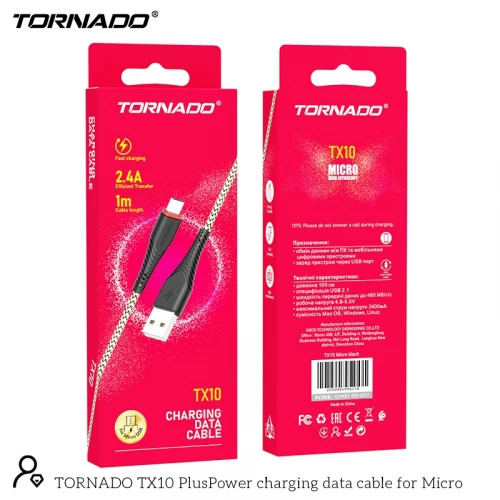 Кабель Tornado TX10 Nylon 2.4A USB to Micro 1m