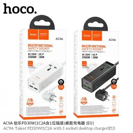 Мережевий фільтр 3Port Hoco AC9A 2USB + USB-C 220V 30W PD 1,5m