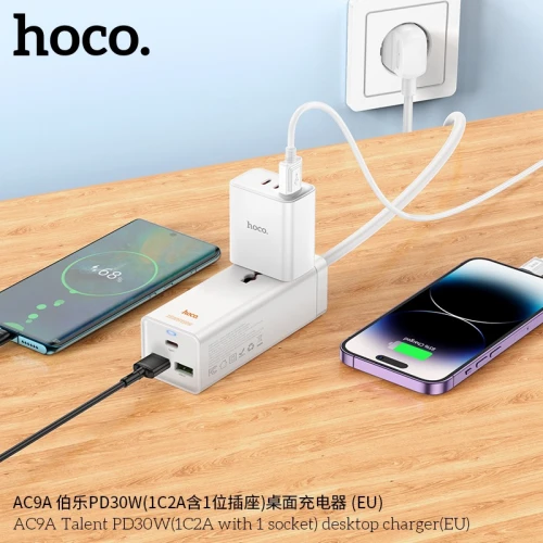 Мережевий фільтр 3Port Hoco AC9A 2USB + USB-C 220V 30W PD 1,5m