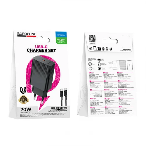 МЗП 1Port Borofone BAS73A Source USB-C PD 20W Type-C to Type-C