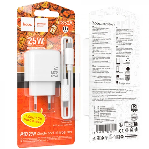 МЗП 1Port Hoco CS53A Surplus USB-C PD 25W Type-C to Type-C