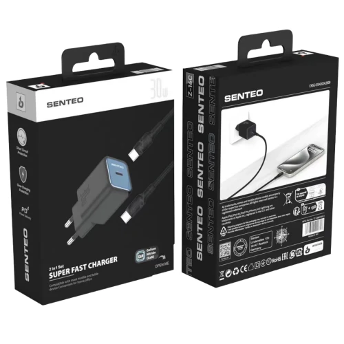 МЗП 1Port SENTEO Z-16c USB-C PD 30W Type-C to Type-C (CE Сертификат)