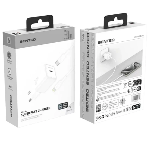 МЗП 1Port SENTEO Z-16L USB-C PD 30W Type-C to Lightning (CE Сертификат)