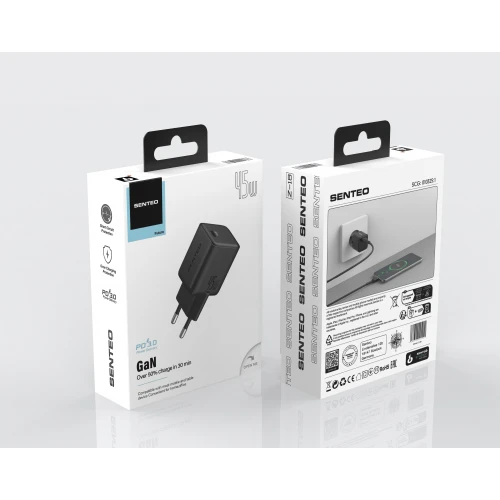 МЗП 1Port SENTEO Z-18 USB-C 3A GaN PD 45W (CE Сертификат)