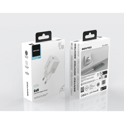 МЗП 1Port SENTEO Z-18 USB-C 3A GaN PD 45W (CE Сертификат)