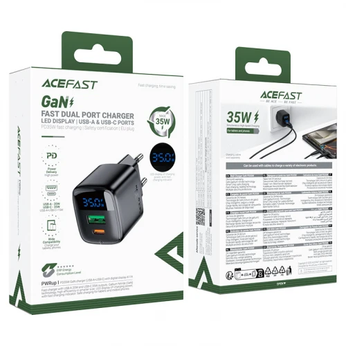 МЗП 2Port Acefast A116 with display USB+USB-C PD 35W