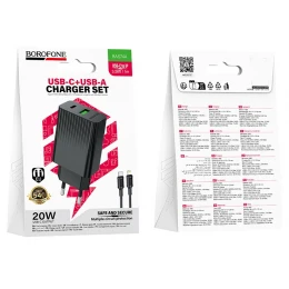 МЗП 2Port Borofone BAS74A Source USB+USB-C PD/QC 20W Type-C to Lightning
