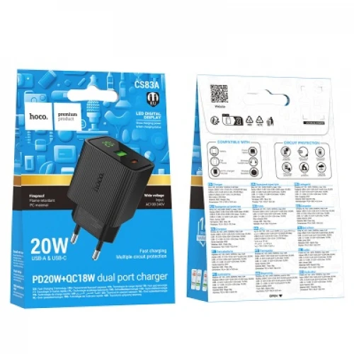 МЗП 2Port Hoco CS83A digital display USB+USB-C PD 20W