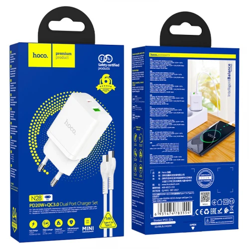 МЗП 2Port Hoco N28 USB+USB-C 3A PD/QC3.0 20W Type-C to Type-C