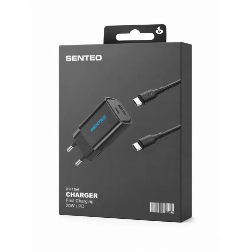МЗП 2Port SENTEO S-03C USB+USB-C PD/QC3.0 20W Type-C to Type-C (CE Сертификат)