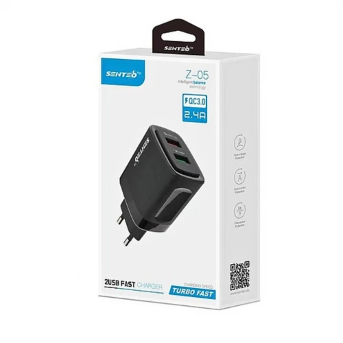 МЗП 2Port SENTEO Z-05 2USB 2.4A (CE Сертификат) QC3.0