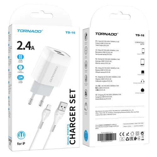 МЗП 2Port Tornado TD-16 2USB 2.4A USB to Lightning