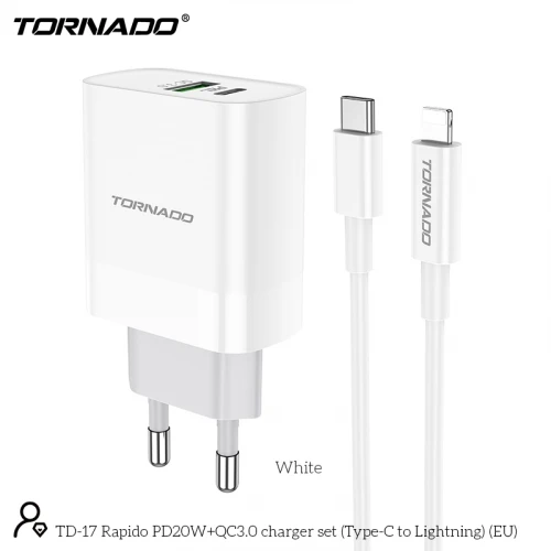 МЗП 2Port Tornado TD-17 USB+USB-C 3A PD/QC3.0 20W Type-C to Lightning