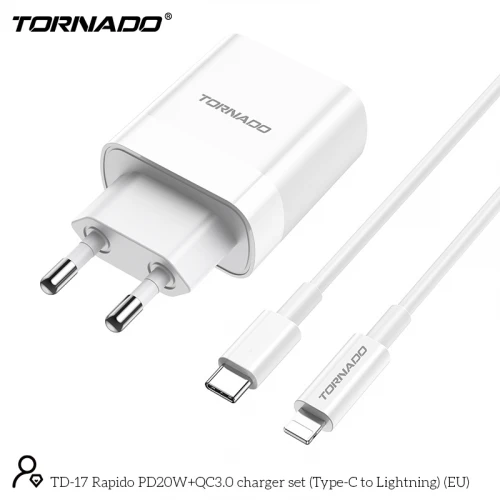 МЗП 2Port Tornado TD-17 USB+USB-C 3A PD/QC3.0 20W Type-C to Lightning