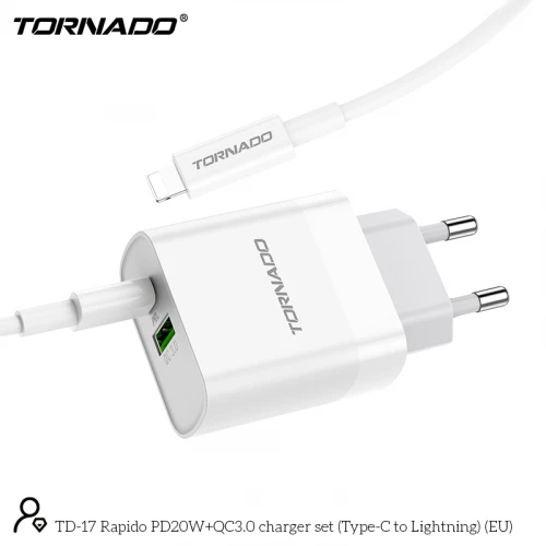 МЗП 2Port Tornado TD-17 USB+USB-C 3A PD/QC3.0 20W Type-C to Lightning