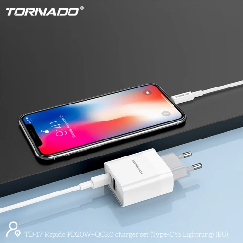 МЗП 2Port Tornado TD-17 USB+USB-C 3A PD/QC3.0 20W Type-C to Lightning