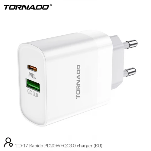 МЗП 2Port Tornado TD-17 USB+USB-C 3A PD/QC3.0 20W Type-C to Type-C
