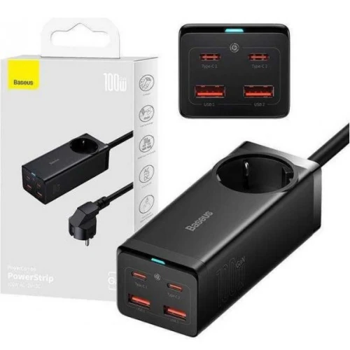 МЗП 4Port Baseus PSZM000401 2USB + 2USB-C GaN3 100W Pro Desktop Powerstrip