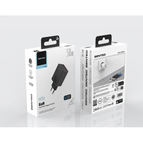 МЗП 4Port SENTEO Z-19 2USB + 2USB-C 3A GaN PD 50W (CE Сертификат)