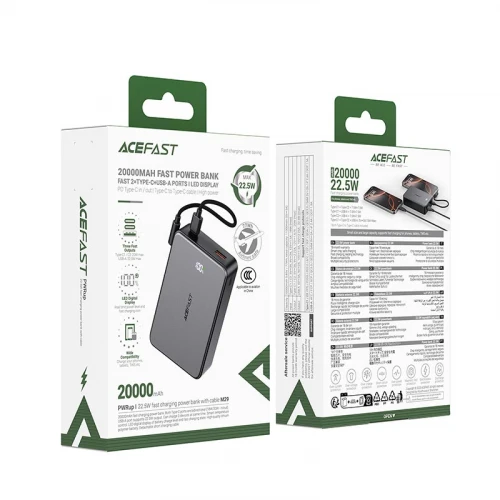 Power Bank Acefast M29 20000mAh PD 22.5W USB+2USB-C