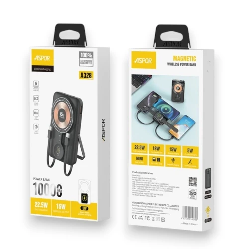 Power Bank Aspor A328 10000mAh 22.5W USB+USB-C with MagSafe